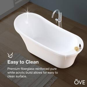 Ruby 65 in. Acrylic Slipper Flatbottom Non-Whirlpool Freestanding Bathtub in White with Faucet in Chrome