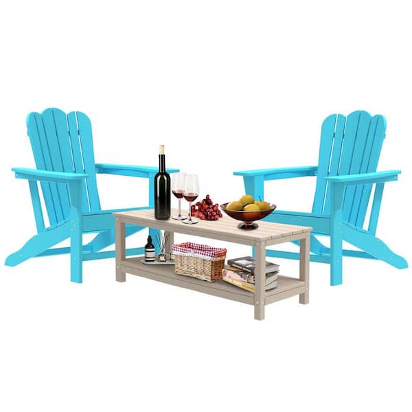 Tunearary 1-Piece Resistant Outdoor Plastic Adirondack Chair in Blue for Patio Deck Garden