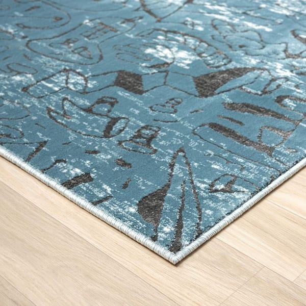 Sportsglyphs Blue 5 ft. x 7 ft. Area Rug