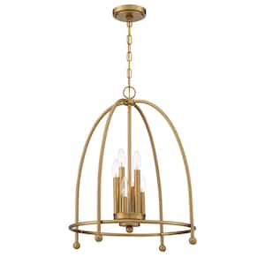Tesia 6-Lights Brass Pendant with Metal Cage Shade