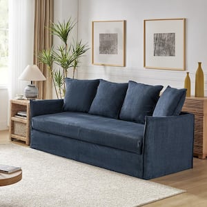Severin 80.3 in. Square Arm Polyester Rectangle Slipcovered Sofa in Navy
