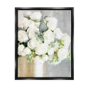Full White Rose Bouquet Design by Anne Bailey Floater Framed Nature Art Print 31 in. x 25 in.