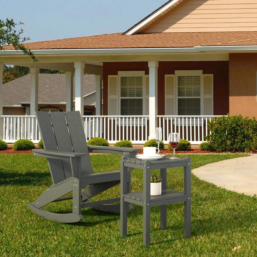 Gray Rectangle Plastic Outdoor Side Table Double Outdoor Side Table