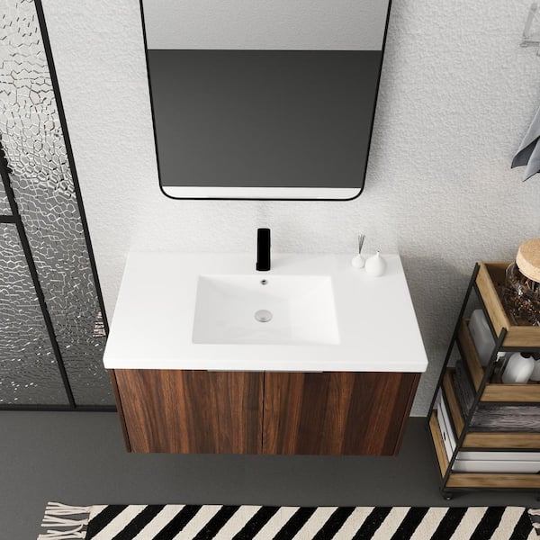 FAMYYT 36 in. W x 18.1 in. D x 19.3 in. H Floating Bath Vanity in