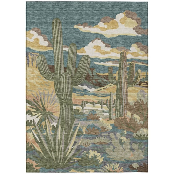 Chantille Machine Washable Indoor/Outdoor Abstract ACN2496 Teal 5 ft. x 7 ft. 6 in. Area Rug