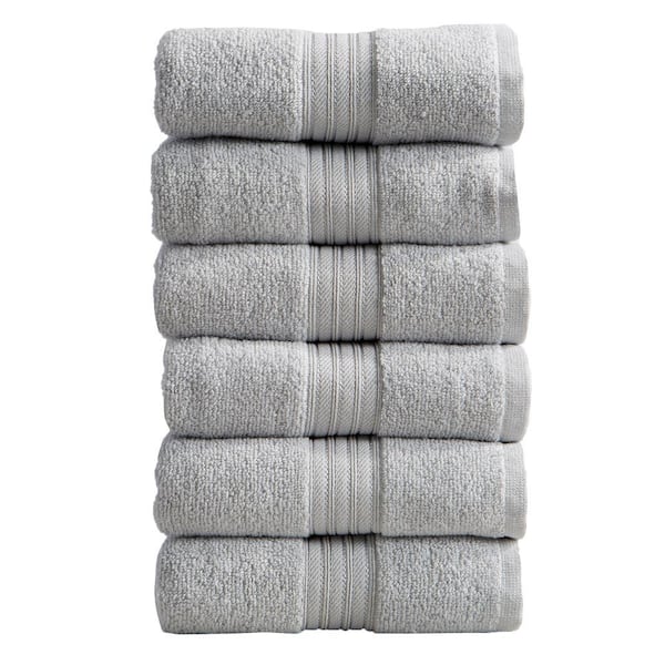 FRESHFOLDS Gray Solid 100% Cotton Hand Towel (Set of 6)