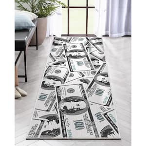 Money Dollar Stacked Novelty Printed Green 3 ft. x 7 ft. 3 in. Runner Area Rug