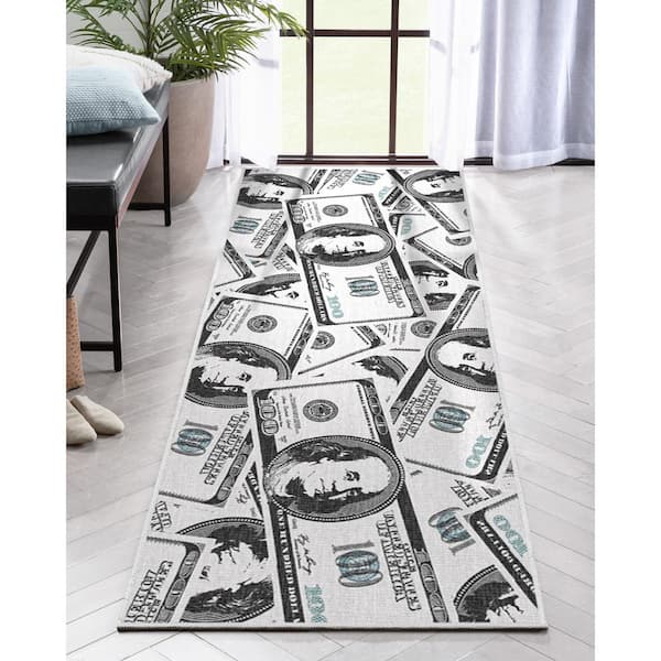 Money Dollar Stacked Novelty Printed Green 3 ft. 11 in. x 9 ft. 10 in. Runner Area Rug