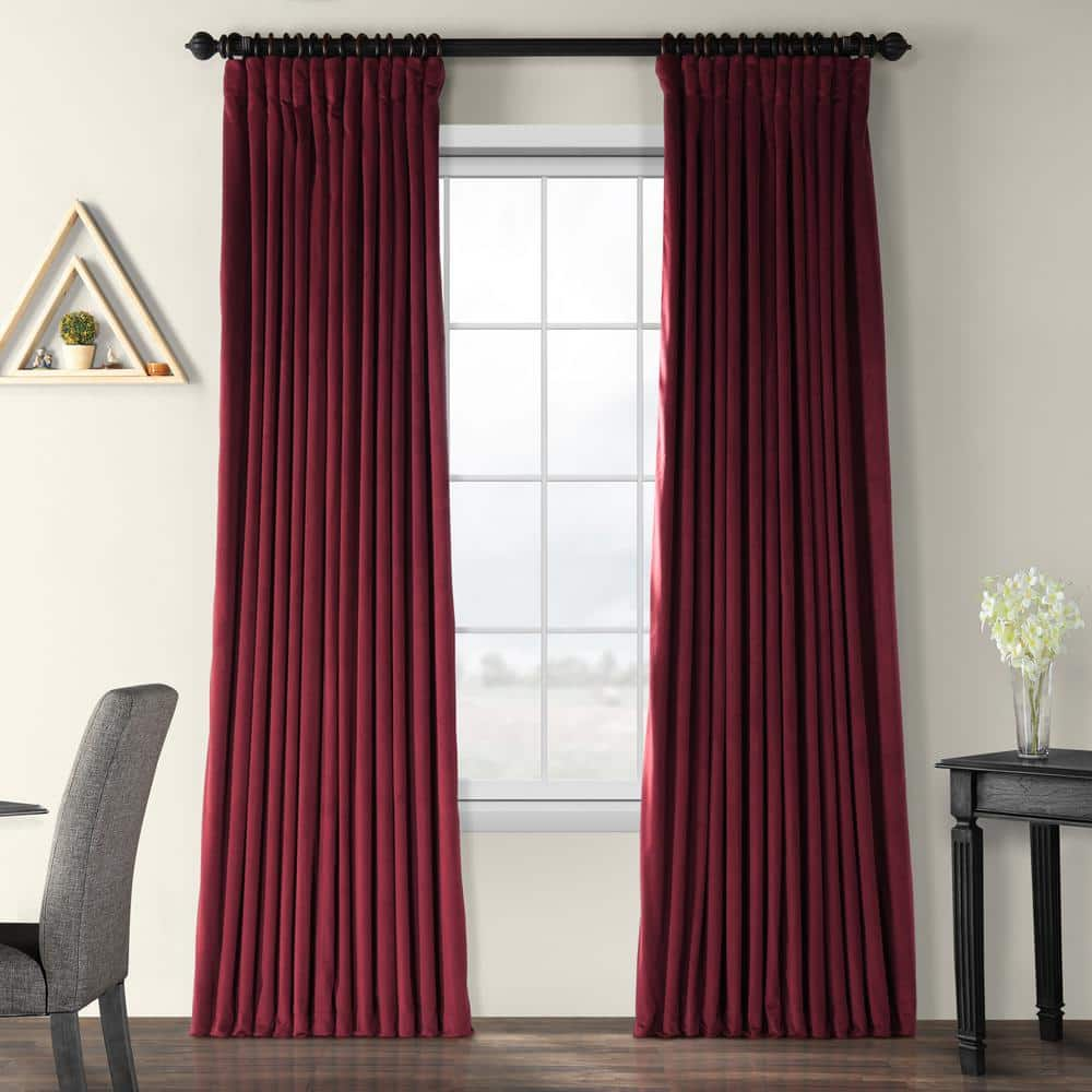 Exclusive Fabrics Furnishings Burgundy Velvet Rod Pocket Blackout Curtain 100 In W X 120 In L Vpch Vet1216 120 The Home Depot