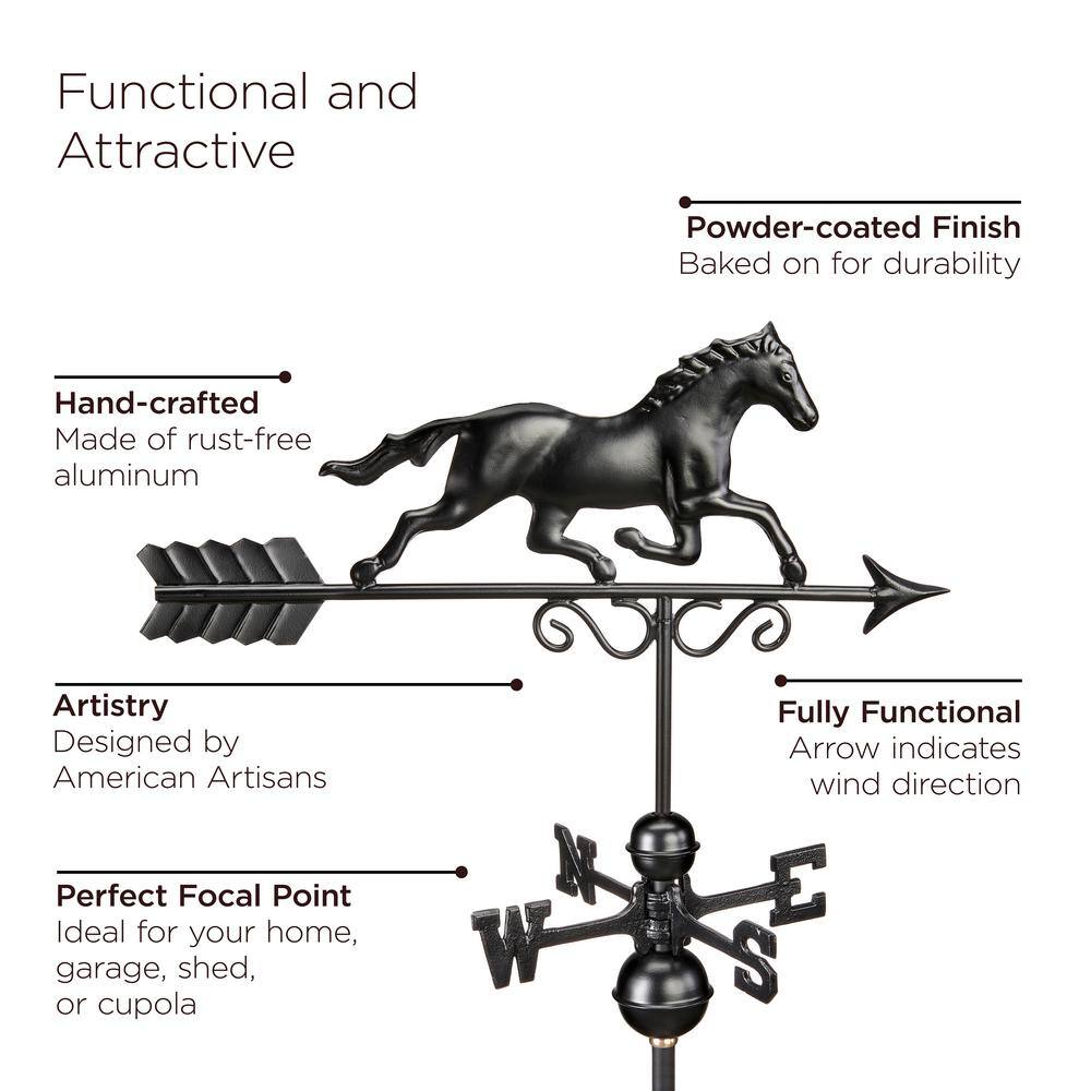 Black Aluminum Galloping Horse Rooftop Weathervane