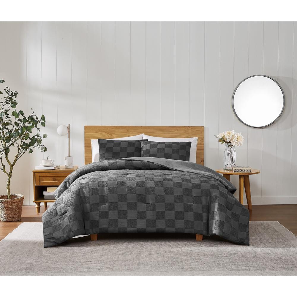Truly Soft Textured Check Polyester Grey Twin/Twin XL 2 Piece Comforter Set