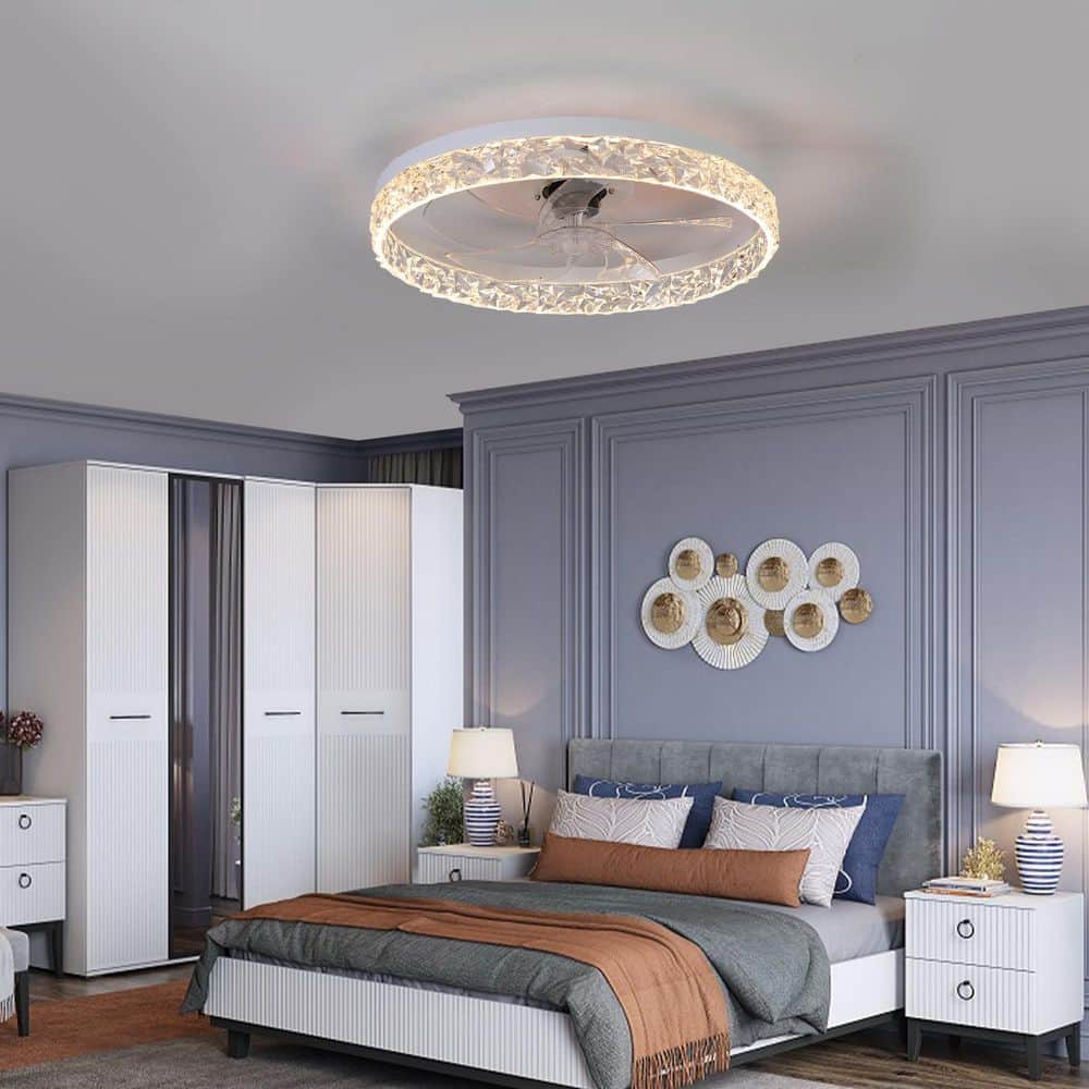20 in. White Modern Dimmable Flush Mount Ceiling Fan with Integrated LED Light and Remote Low Profile Ceiling Light price history on PriceWatchPro