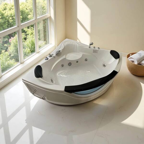 59 in. x 59 in. 2-Person Whirlpool Bathtub with Center Drain in White