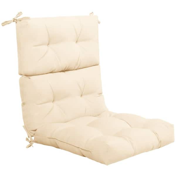 Gtnali 22 in. x 20 in. Outdoor High Back Dining Chair Cushion Patio Tufted Seating Pad with Non-Slip String Ties in Beige