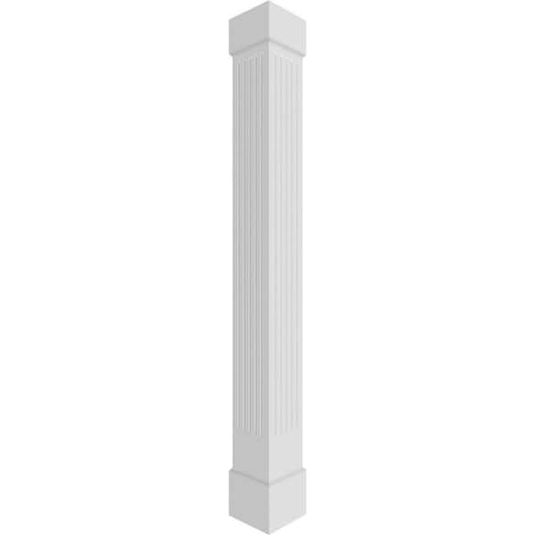 Ekena Millwork 11-5/8 in. x 10 ft. Premium Square Non-Tapered Fluted PVC Column Wrap Kit Standard Capital and Base