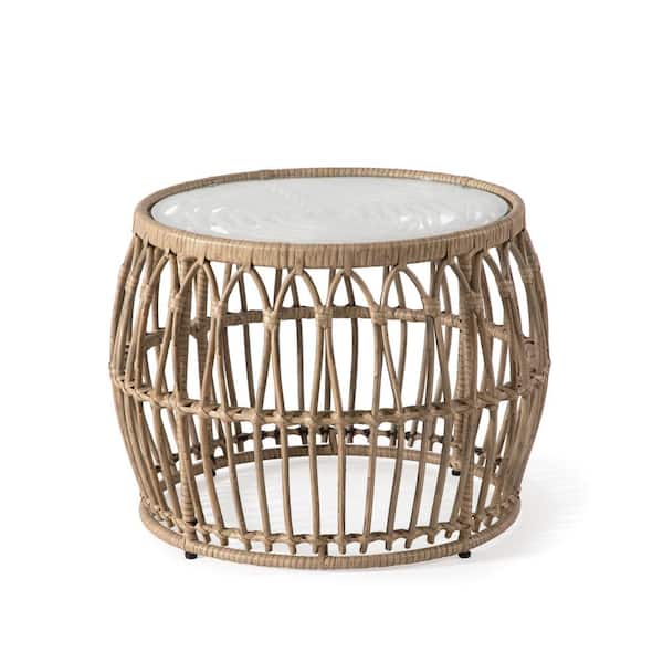 MUSE & LOUNGE Ysar Natural Boho Round Metal Outdoor Side Table