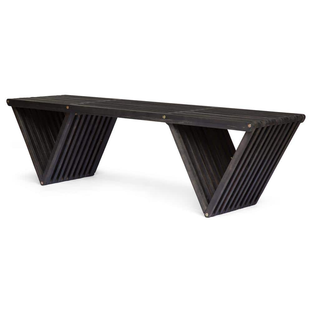 Dark Gray Acacia Wood Outdoor Bench with Slat Design