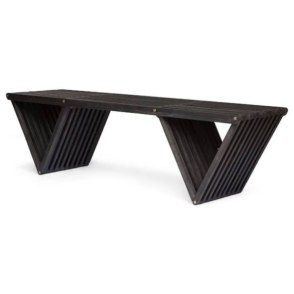 Unbranded Minimalistic Acacia Wood Outdoor Bench Ottoman Slat Design Dark Gray for BBQ, Party, Patio, Backyard, Deck, Garden
