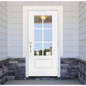 36 in. x 80 in. Legacy 6 Lite 3/4 Lite Clear Glass Left Hand Outswing White Primed Fiberglass Prehung Front Door