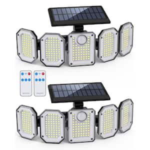 5-Heads Outdoor Solar Powered Integrated LED Black Area Security Floodlight Light with Motion Sensor (2-Pack)