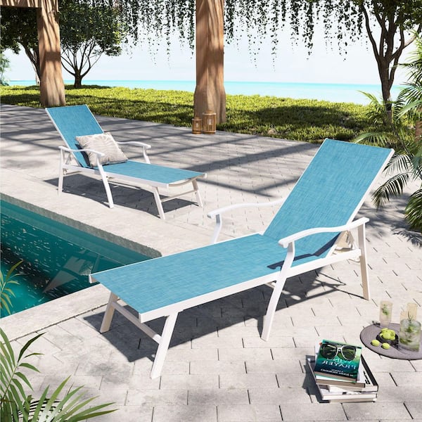 Pellebant White 2-Piece Aluminum Outdoor Chaise Lounge in Blue