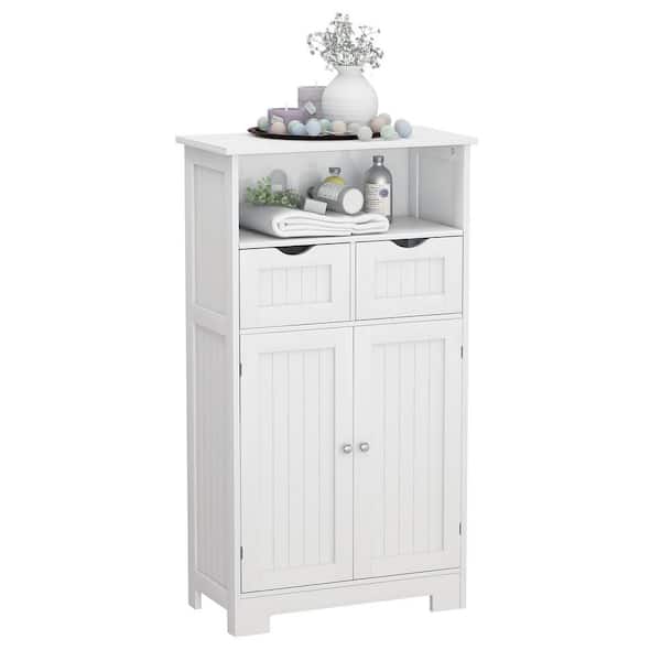 Miscool 23.62 in. W x 11.42 in. D x 42.72 in. H White MDF Freestanding Bathroom Linen Cabinet With Doors And Drawers