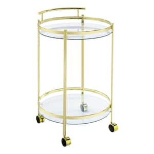 Chrissy Brass Round Glass Bar Cart with Wheels