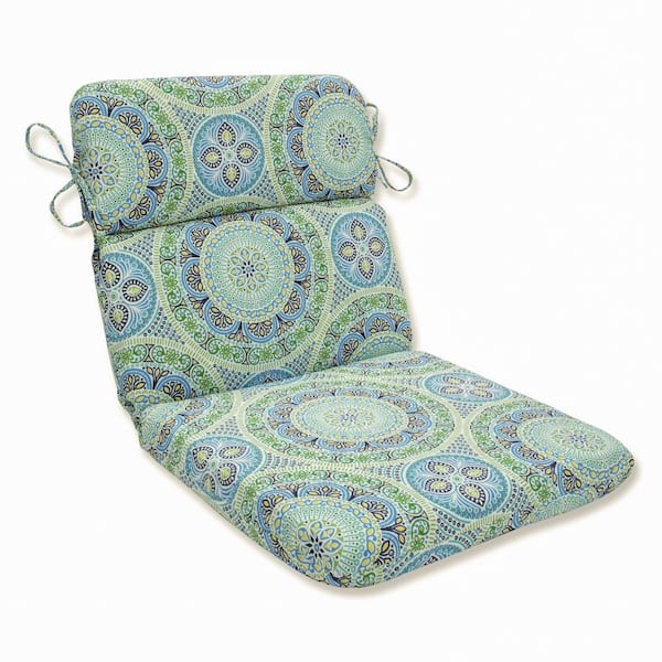 Pillow Perfect Tile Outdoor/Indoor 21 in. W x 3 in. H Deep Seat, 1 Piece Chair Cushion with Round Corners in Blue/Green Delancey
