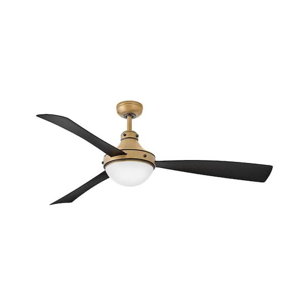 HINKLEY Oliver 62.0 in. Indoor/Outdoor Integrated LED Heritage Brass Ceiling Fan with Remote Control