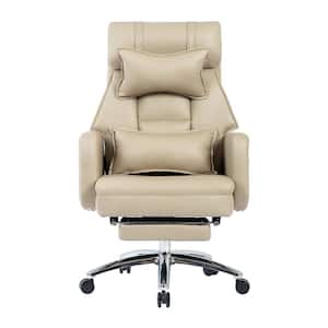 Leather Swivel Ergonomic Office Chair Executive Chairs High Back Boss Chair 155° Reclining Computer Chair in Beige