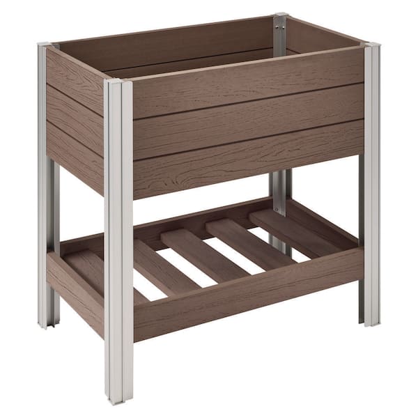 Vigoro (31 in. L  x 18 in. W x 29 in. H) Brown Vinyl Elevated Garden Bed with Storage Shelf