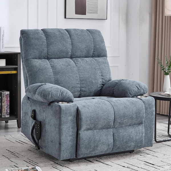 Slate Premium Dual Motor Chenille Power Lift Recliner with Massage and Heat, 2-Cup Holders, 350 lbs.