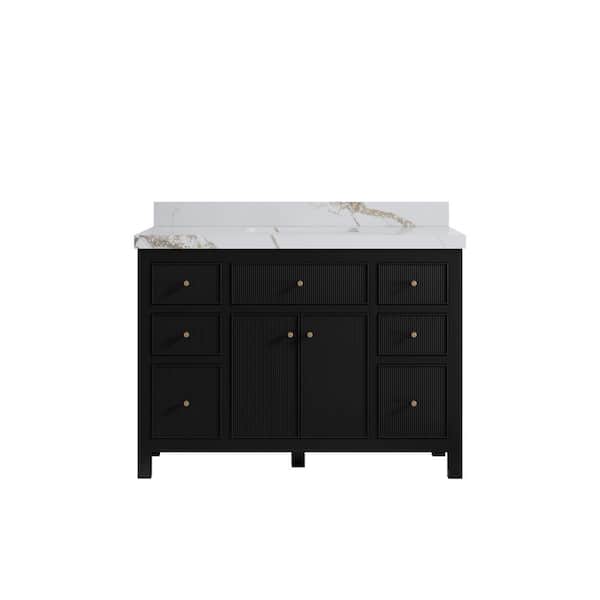 Willow Collections Sonoma 48 in. Single Sink Freestanding Black Bath Vanity with Calacatta Gold Quartz Top Unassembled