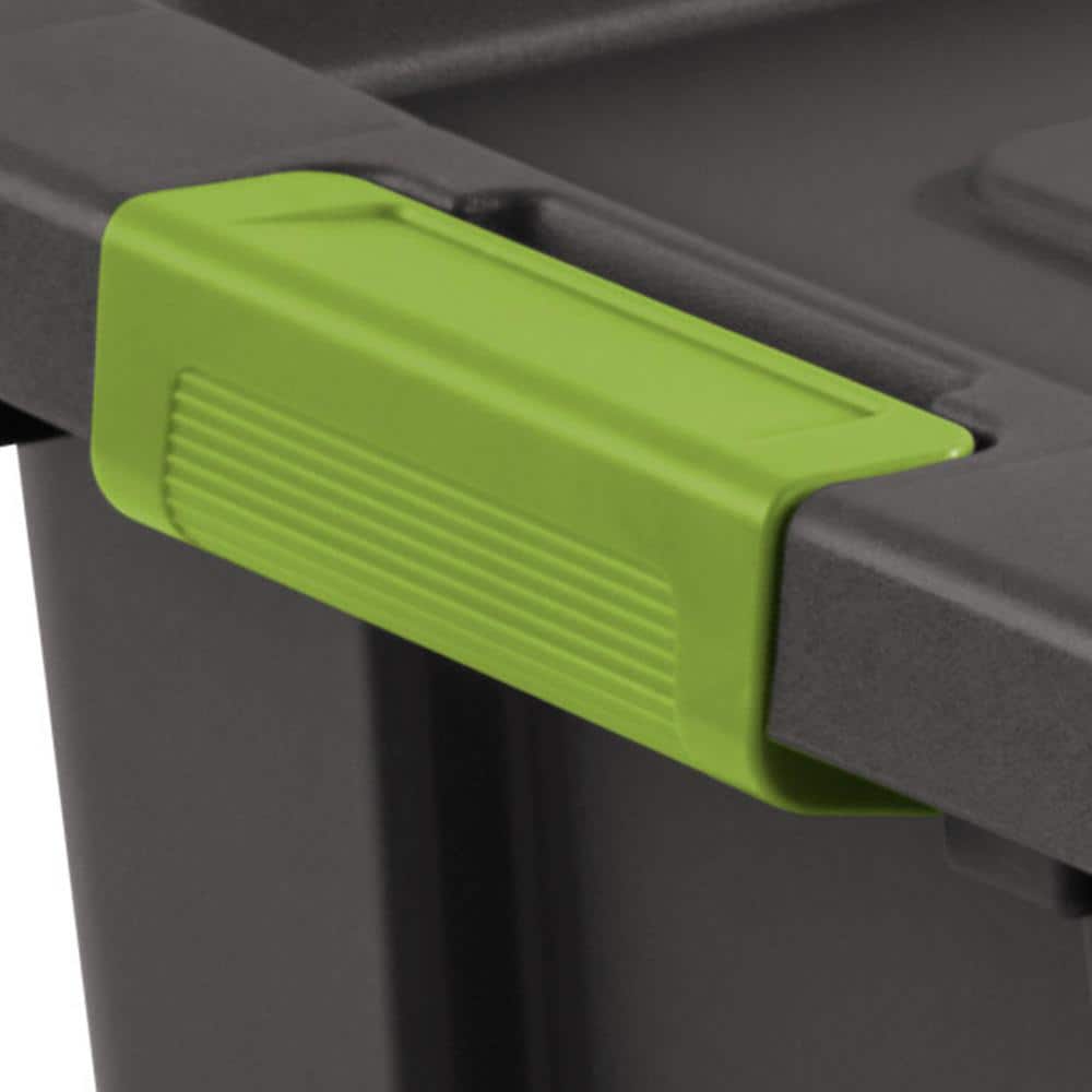 Tuff1 30-Gallon Stackable Black Plastic Storage Tote with Green Latches