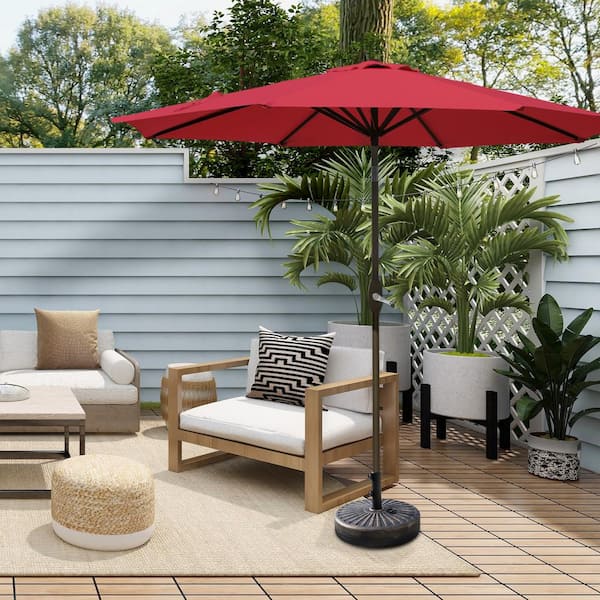 Peyton 9 ft. Market Patio Umbrella in Red with Bronze Round Base