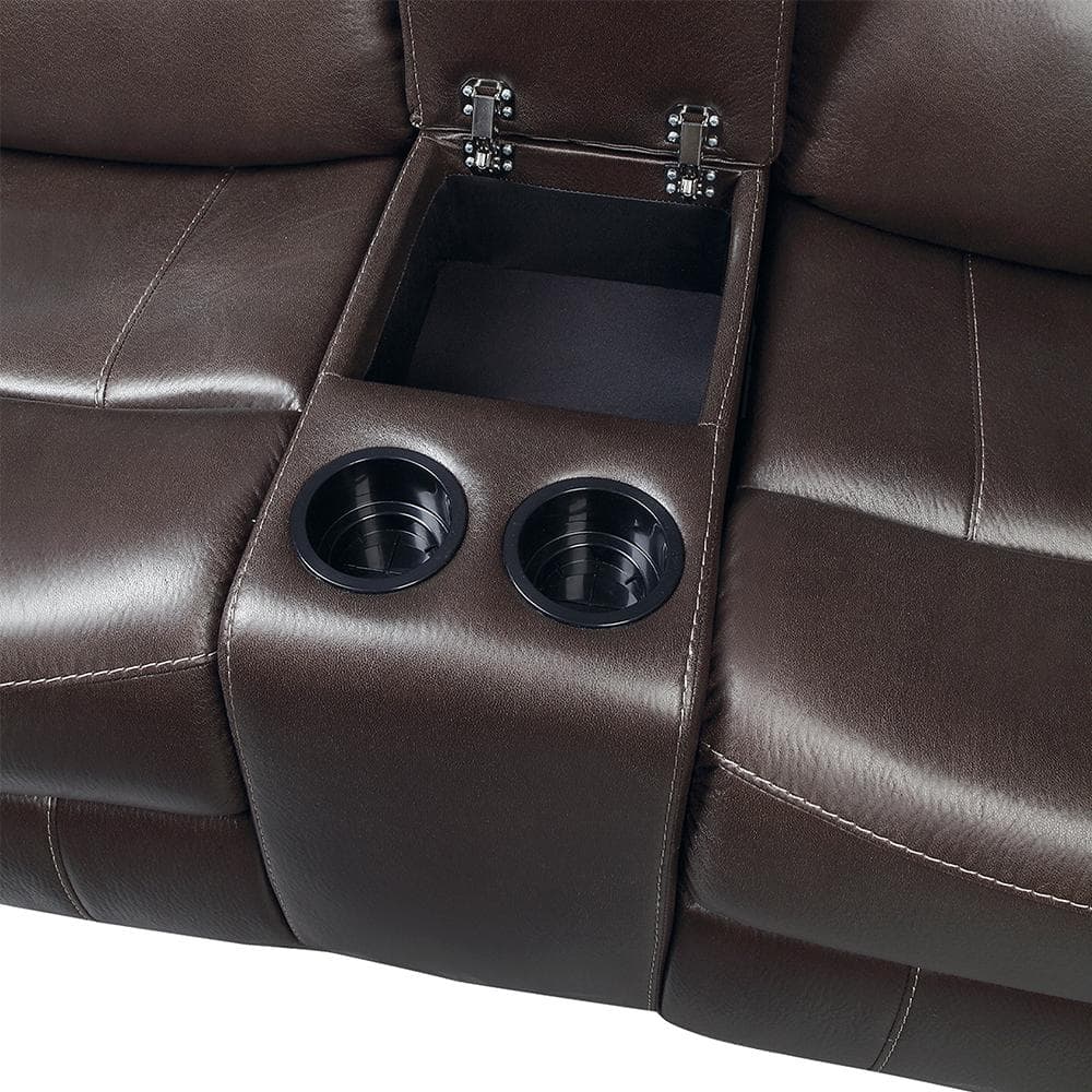 Contemporary Dark Brown Microfiber Reclining Loveseat with Cup Holder