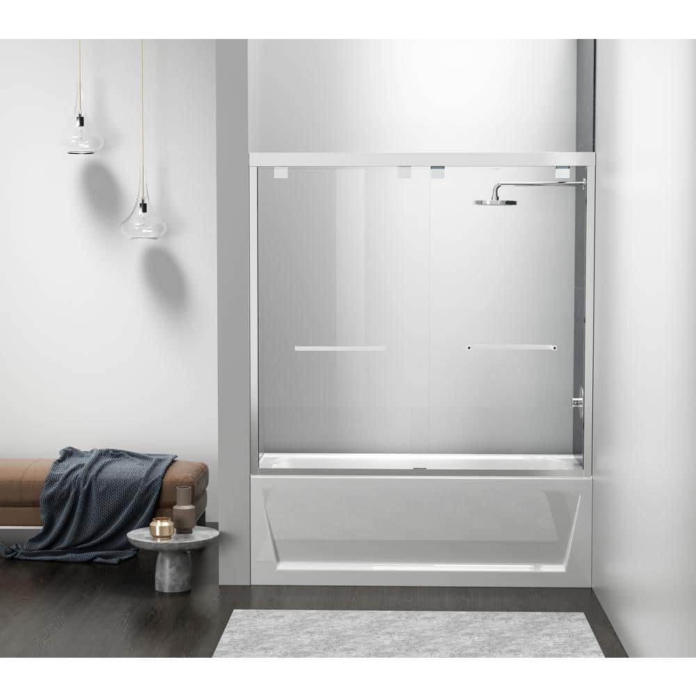 Simply Living 60 in. W x 60 in. H Semi-Frameless Sliding Tub Door in Polish