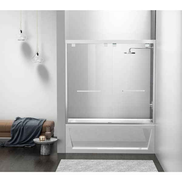 Unbranded Simply Living 60 in. W x 60 in. H Semi-Frameless Sliding Tub Door in Polished Chrome with Clear Glass