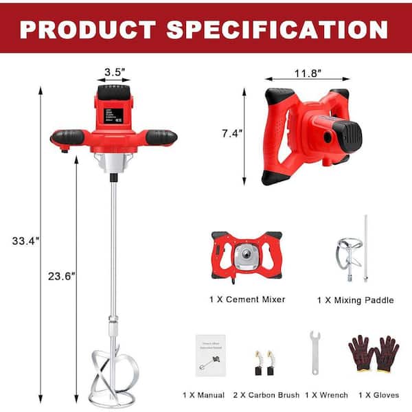Mezclador Manual 2600W – 6 Velocidades, 1700rpm, 230V – Para Cemento, Mortero, Yeso, Pintura – M14