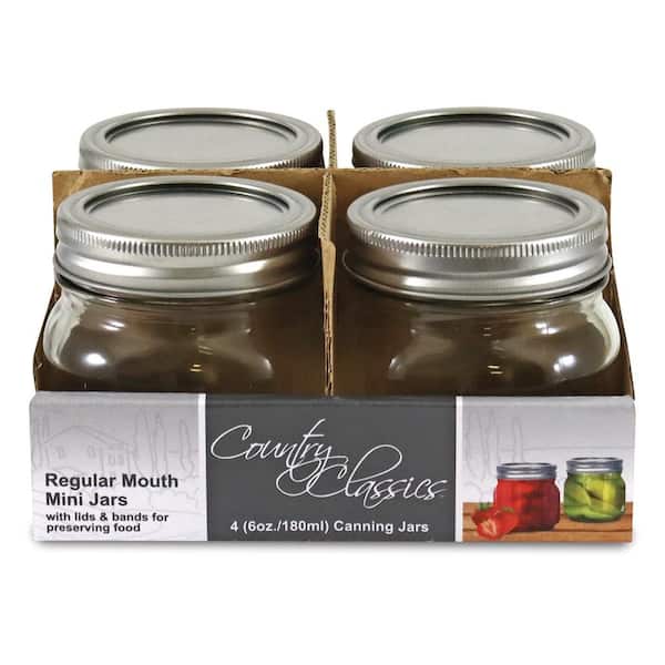COUNTRY CLASSICS 6 oz. Mini Wide Mouth Glass Canning Jar (2 packs of 4)