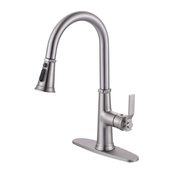 VEVETTA 17 in. H Single Handle Pull Down Sprayer Kitchen Faucet with 3-Spray and 360° Spout Swivel Mode in Brushed Nickel