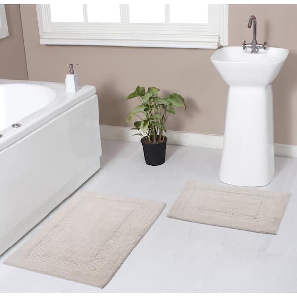HOME WEAVERS INC Classy Bathmat Off-White Cotton 2-Piece Bath Rug