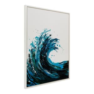 "Bright Crashing Ocean Blue Waves" by Kate and Laurel, 1-Piece Framed Canvas Coastal Art Print, 28 in. x 38 in.
