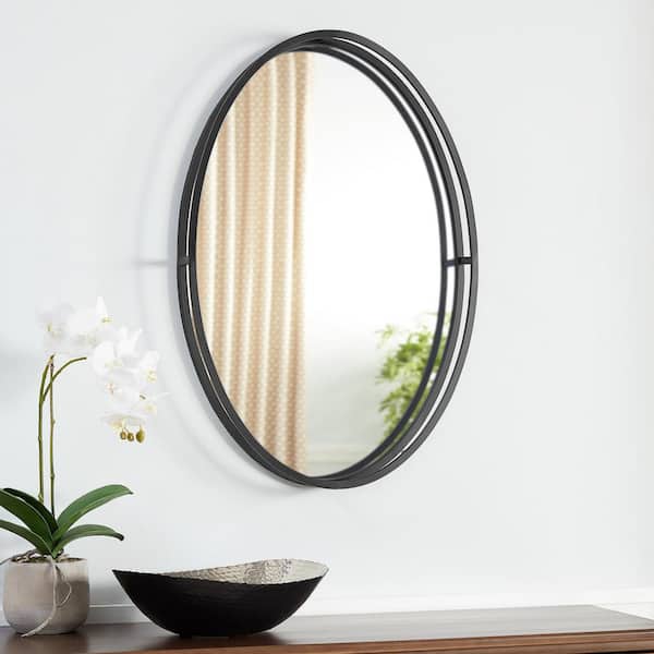 StyleWell Medium Oval Black Metal Classic Accent Mirror with Deep-Set ...