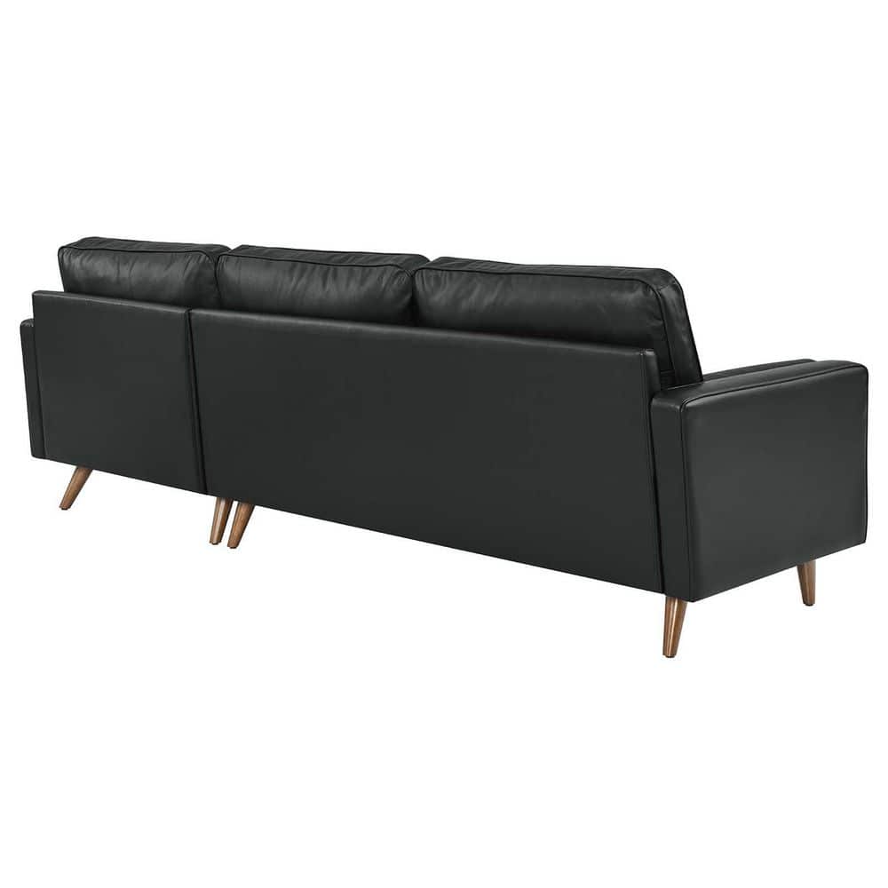 Valour Black Tufted Faux Leather Sectional Sofa with Wood Legs