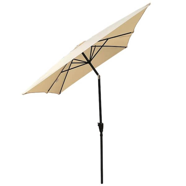 GAWEZA 9 ft. x 6 ft. Rectangular Steel Market Tilt Patio Umbrella in Tan with Crank Lift System for Table Deck Pool Backyard