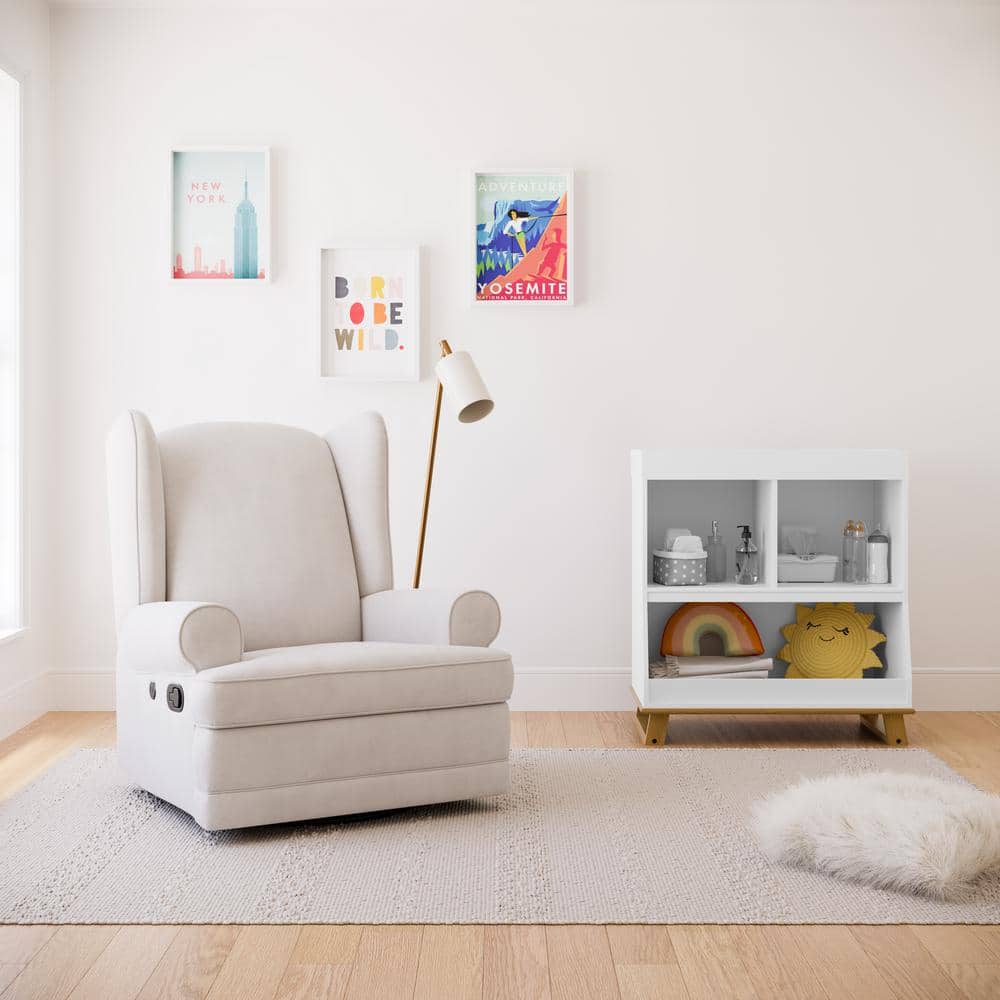 Ivory Swivel Recliner with Metal Base and USB Ports