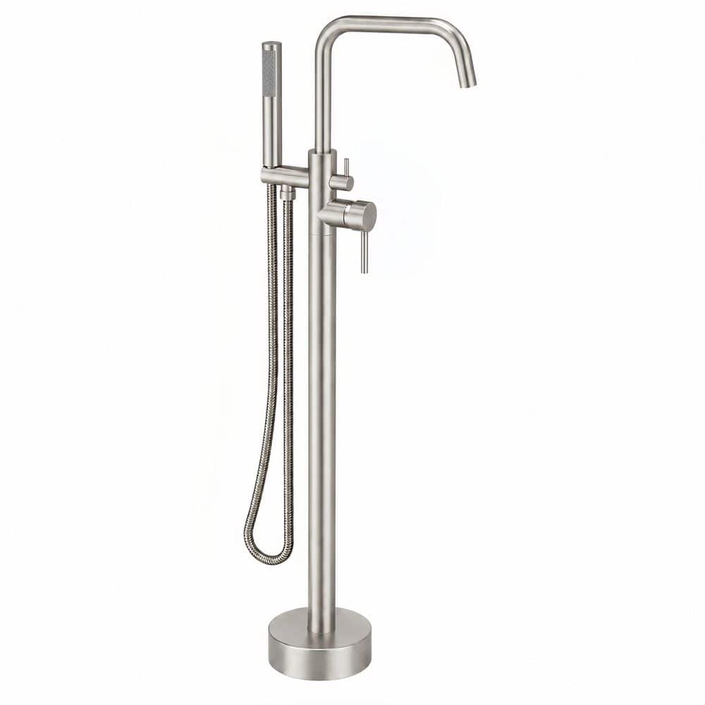 Single-Handle Freestanding Floor Mount Roman Tub Faucet Bathtub Filler with Hand Shower in Brushed Nickel price history on PriceWatchPro