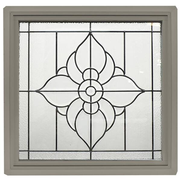 Hy-Lite 23.5 in. x 23.5 in. Driftwood Frame Spring Flower Black Caming 1 in. Nail Fin Offset Vinyl Picture Window