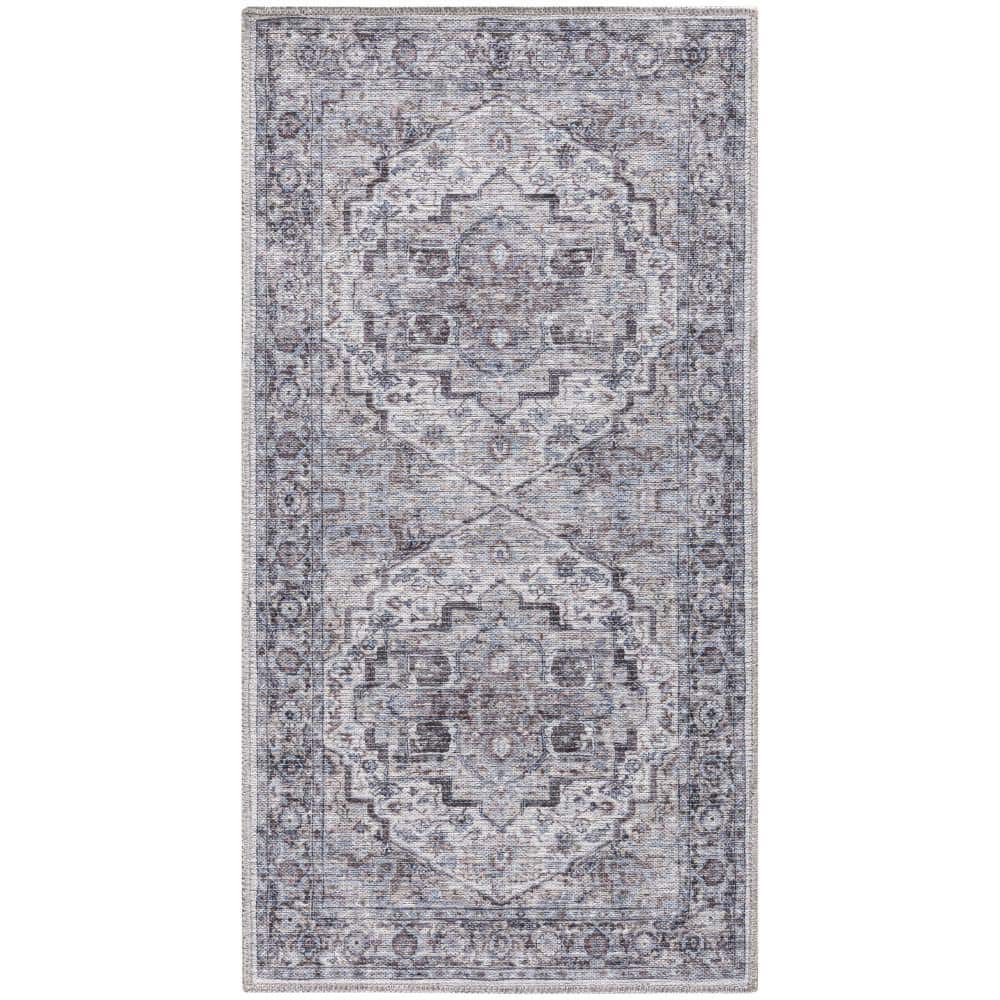 Machine Washable Series 1 Ivory Beige 3 ft. x 5 ft. Distressed Traditional 